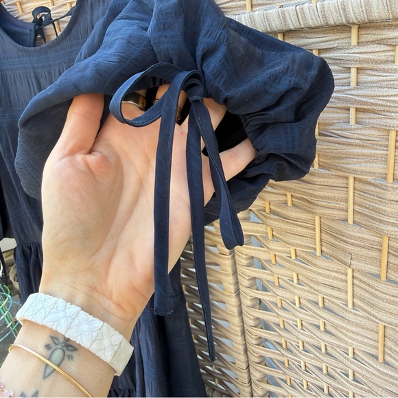 Moon River Navy Puff-Sleeve Tiered Bohemian Maxi Dress Size M Babydoll - Picture 5 of 7